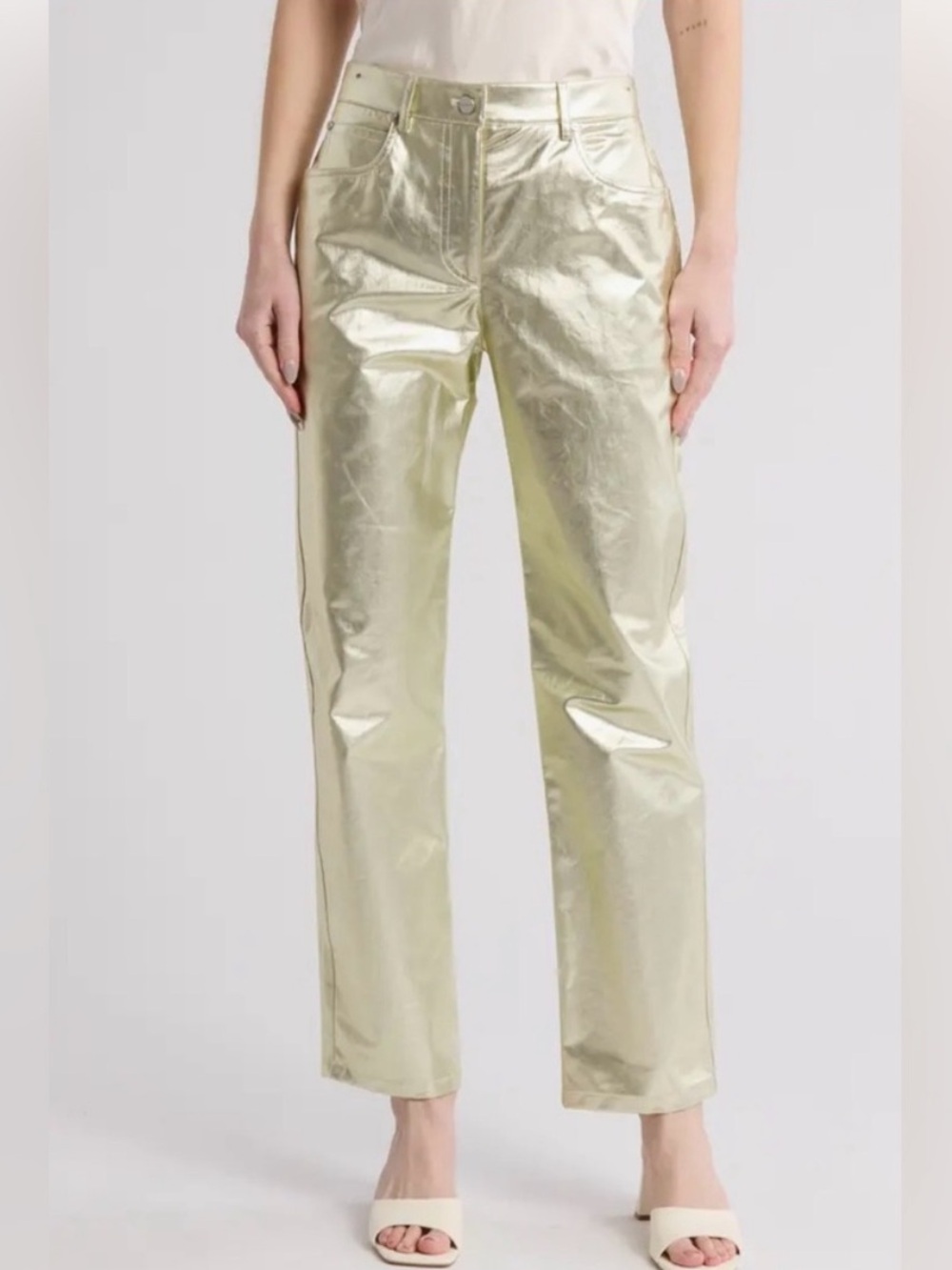 NWT TWP Pony Boy Metallic Gold Straight-Leg Pants - size 28